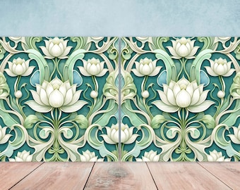 Azulejos de cerâmica Art Nouveau com flor de lótus - Conjunto de 2