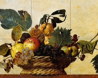 Tile Mural/Mosaic Ceramic Panel of Caravaggio Basket of Fruit - Caravaggio Wall Art - Caravaggio print- Tile Mural -Gloss Tiles -Tile Mosaic