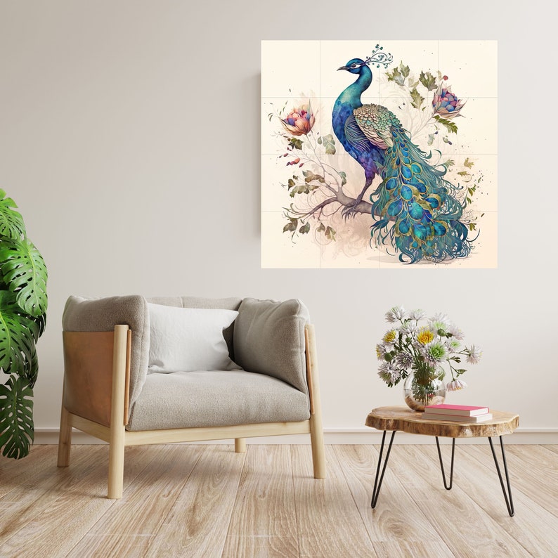 Tile Mural/Mosaic Ceramic Panel of Peacock Bird Wall Art Home Decor Peacock Mural Gloss Tiles Peacock Tile Mosaic Bird Print image 5