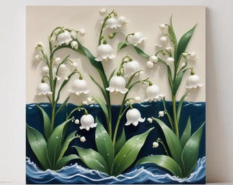 Art Nouveau Lily of the Valley Botanical Floral Ceramic Tiles - Set of 2