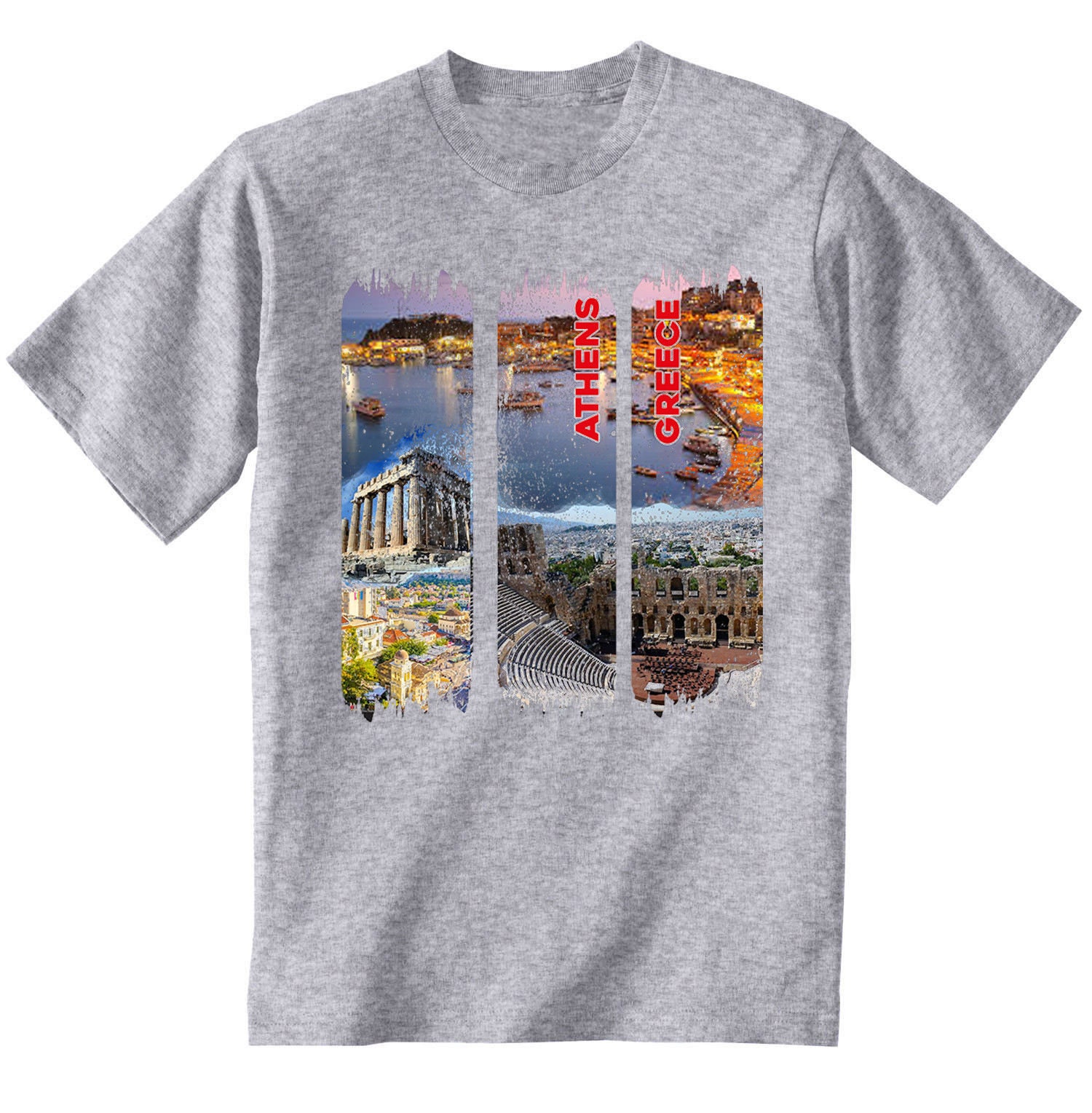 Image of Athens Greece 3 - Man New Cotton Grey T-Shirt