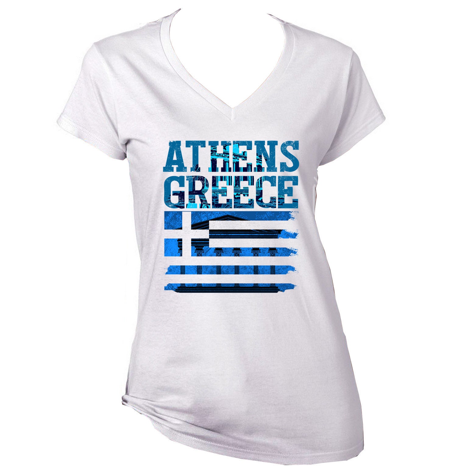 Image of Athens City Greece - New Cotton White Lady T Shir