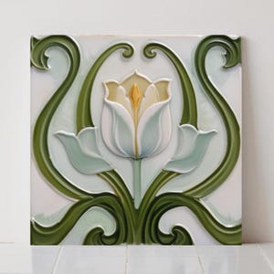 Art Nouveau Tulip Ceramic Tiles - Set of 2 Floral Wall Decor