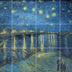 Tile Mural/Mosaic Ceramic Panel of Vincent Van Gogh Starry Night Over The Rhone - Starry Night print - Van Gogh Print- Tile Mosaic