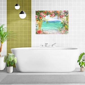 Watercolor Flower Tile Mural: Glossy Ceramic Landscape Wall Art