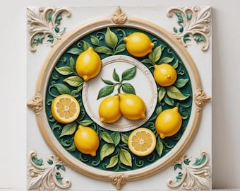 Italian Tile - Majolica Amalfi Lemon Fruit Wall Art: Mediterranean Kitchen Decor