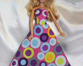 Long multicolor  dress for doll