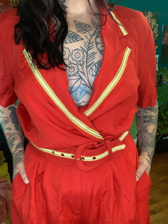 Red Vintage Romper // Sailor Suit // Size Large - image 8