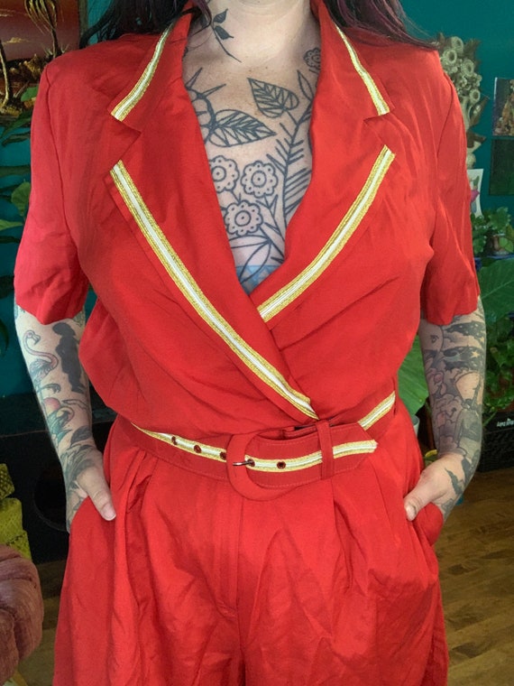 Red Vintage Romper // Sailor Suit // Size Large - image 3