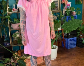 70s Hot Pink Slip Dress // Vintage Nightgown //