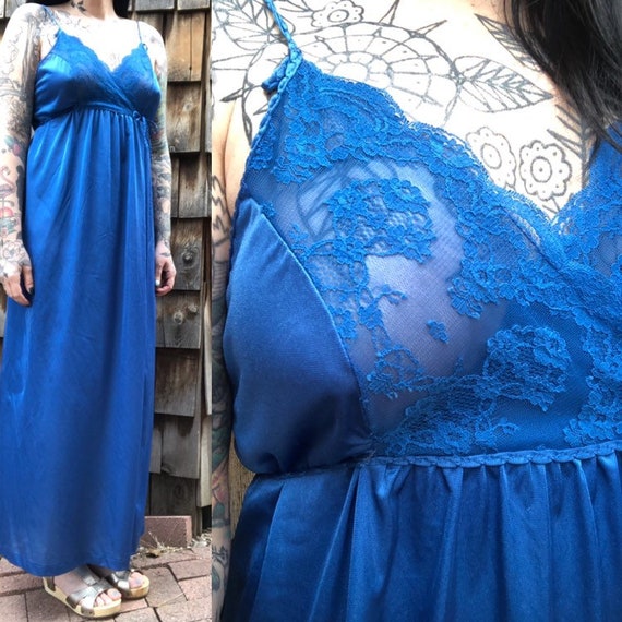 Blue Satin Lingerie // Blue Nightgown // Vintage … - image 1