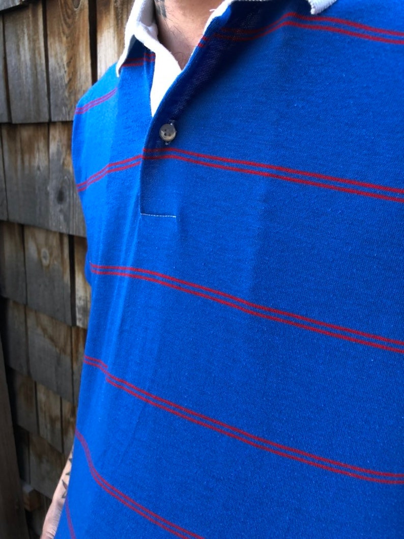 Royal Blue Striped Shirt Vintage Polo Mens Shirts Vintage Shirt 80s Shirt