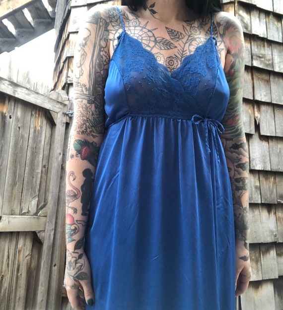 Blue Satin Lingerie // Blue Nightgown // Vintage … - image 2