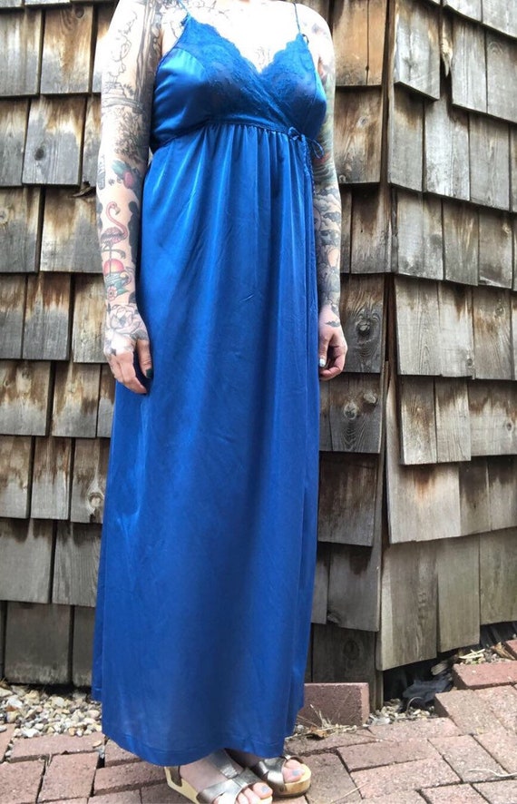 Blue Satin Lingerie // Blue Nightgown // Vintage … - image 3