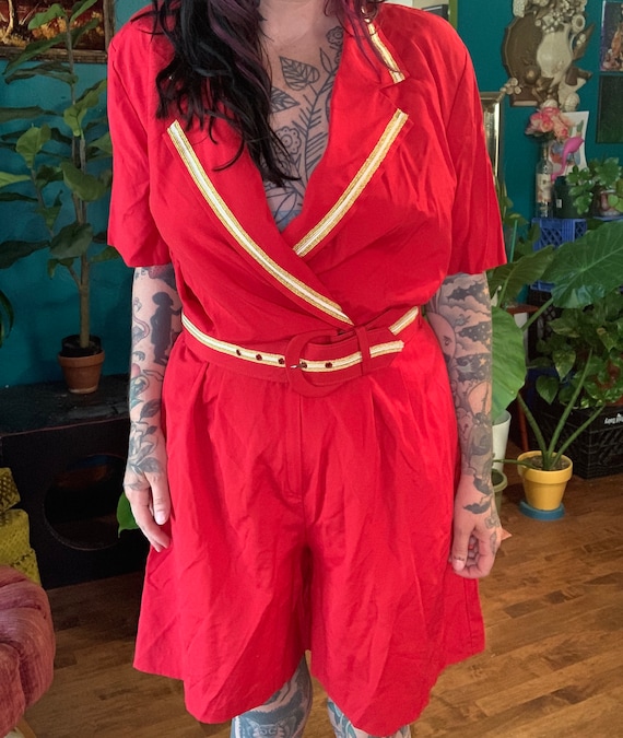 Red Vintage Romper // Sailor Suit // Size Large - image 1