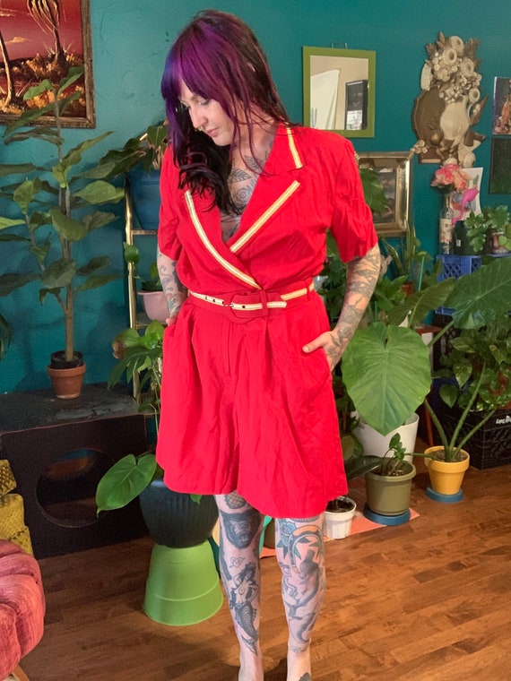 Red Vintage Romper // Sailor Suit // Size Large - image 10