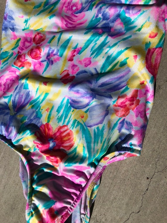 Watercolor Floral Print One Piece // Vintage Swim… - image 4