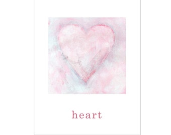 8.5 x 11 Heart Nursery Print - Educational Hand Painted Print with the word "heart" for image/word association.