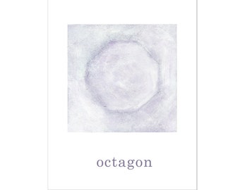 8.5 x 11 Octagon Nursery Print - Educational Hand Painted Print with the word "octagon" for image/word association.