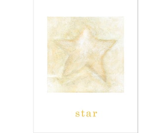 8.5 x 11 Star Nursery Print - Educational Hand Painted Print with the word "star" for image/word association.
