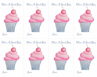 Cupcake, Have a Sweet Day. Kids Classroom Valentines Cards - Downloadable