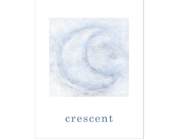 8.5 x 11 Crescent Moon Nursery Print - Educational Hand Painted Print with the word "crescent" for image/word association.