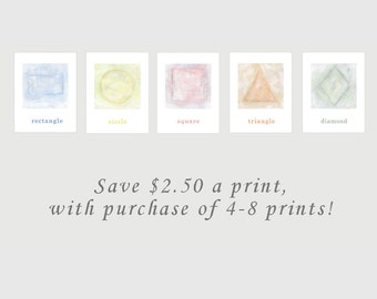 Five(5) 8.5 x 11 Shapes Nursery Prints - Square, Triangle, Circle, Rectangle, Diamond