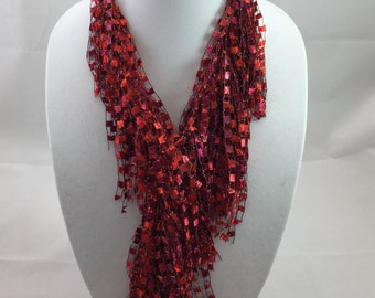 Infinity Red Fringe Scarf Necklace, statement necklace