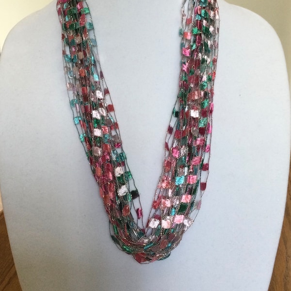 Sassy Necklace in Watermelon, Ladder Yarn Necklace