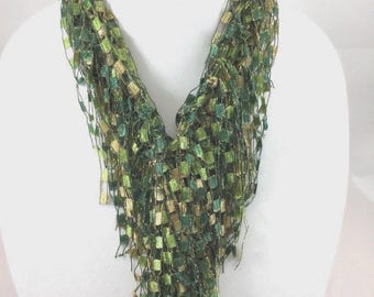 Infinity Fringe Scarf Necklace  in Shades of Green,Statement necklace