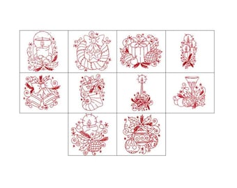 Christmas Embroidery Patterns, Ornament Redwork, Christmas Deco