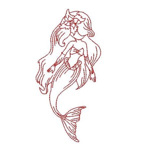 Redwork Mermaid 8, Redwork,Little Siren, mermaid,