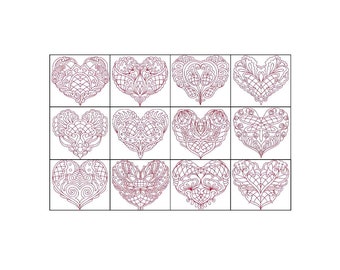 Coleção Belles Hearts Redwork