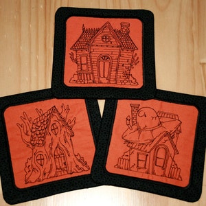 Halloween Haunted Houses Coaster Pattern, In-the-Hoop Design
