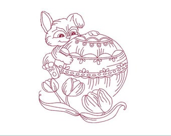 Adorable de Pâques Redwork 04, lapin de Pâques, oeuf