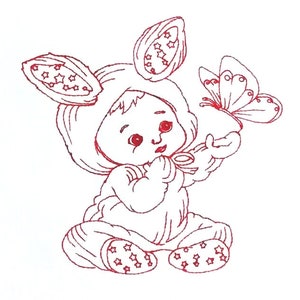 Entzückende Ostern Redwork 09, Baby Hase