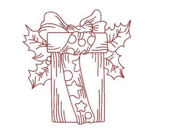 Redwork Gift,Redwork,Christmas,Ribbon,Present
