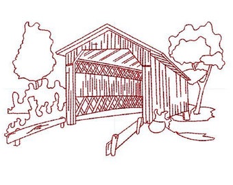 Covered Bridge 02, redwork