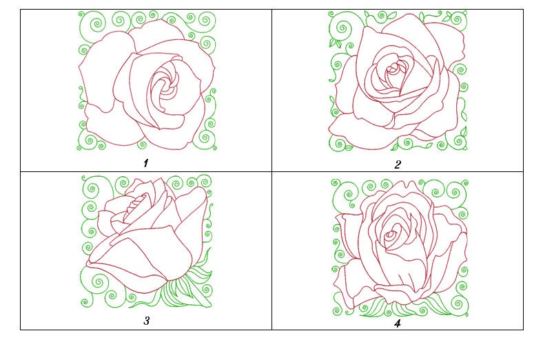 Block Drawing Roses Lovely Rose Blocks Collection - Etsy