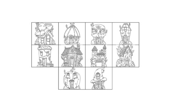 Halloween Haunted House Embroidery, Halloween Houses Blackwork Download