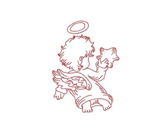 Little Angels Redwork 04, Plus Bonus design, Redwork, Angel