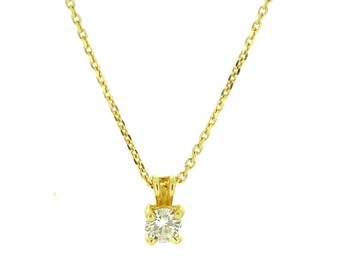 Solitairehänge och halsband i gult guld och diamanter, Diamanthänge, Kvinnahänge i 14k gult guld, Gåva
