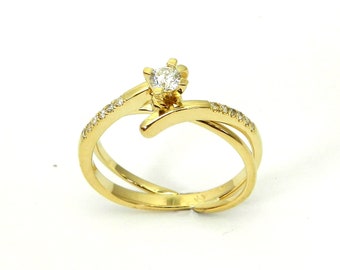 Gold & diamonds Engagement ring, 14K yellow Gold Ring,  diamond ring, proposal ring, white gold ring ,14k , 18k, twist ring