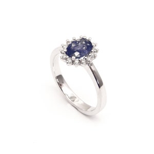 Diana ring Blue Sapphire & diamonds, Diana gold ring, Blue Sapphire gold ring, 14k white Gold, special design, wonderful present for her.