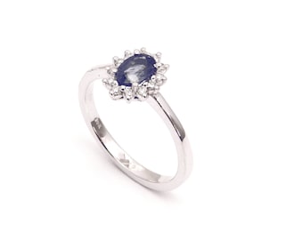 Diana ring, Blue Sapphire Diana gold ring, Blue Sapphire gold ring, 14k white Gold, special design, wonderful present for her,princess