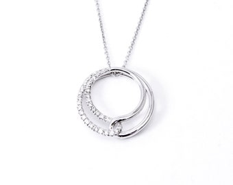 Colgante de oro y diamantes, Colgante de diamantes redondos, Colgante de mujer, Colgante de oro blanco de 14 k, Regalo para ella, regalo