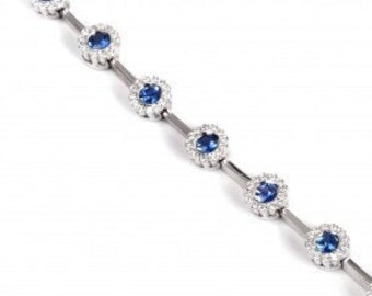 Bransoletka z naturalnego szafiru i diamentów 14K białego złota