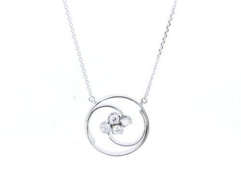 Gold & diamonds Pendant, Round diamond pendant, Woman pendant, 14k White Gold Pendant,  Gift for her, gift