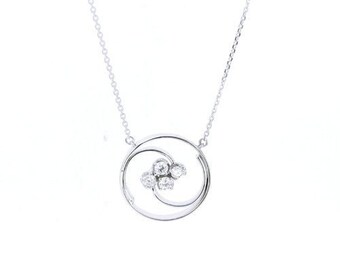 Colgante de oro y diamantes, Colgante de diamantes redondos, Colgante de mujer, Colgante de oro blanco de 14 k, Regalo para ella, regalo