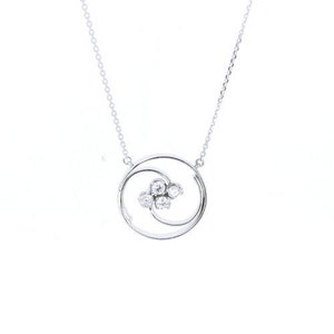 Gold & diamonds Pendant, Round diamond pendant, Woman pendant, 14k White Gold Pendant,  Gift for her, gift